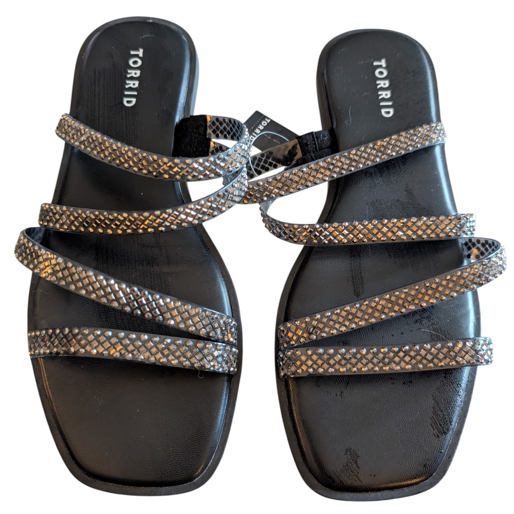 Torrid Black Sandals with Metallic Straps